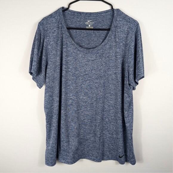 Nike Dri-Fit Women’s 1X Blue Heather Short Sleeve Performance Athletic Top - Picture 1 of 4